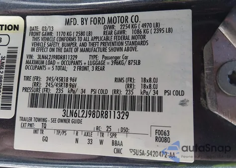 2013 Lincoln Mkz z USA, uszkodzony, nr VIN 3LN6L2J98DR811329